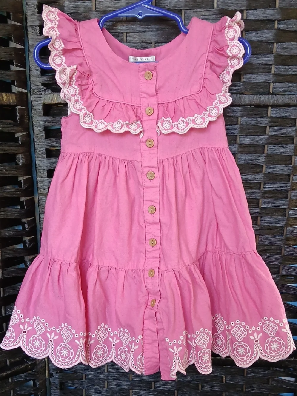 Max Studio Pink Button-Front Ruffle Dress with Lace Trim Girls SZ 3T